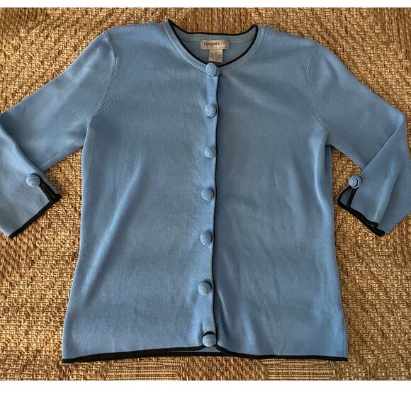 90s style Designers Originals Blue Cardigan with Black edging SZ Small - Picture 1 of 8